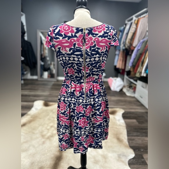 Maeve Anthropologie Floral Bird Print Peralta Dress Size 8 Pink/Blue Fit Flare - Picture 4 of 7